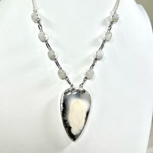 Dendrite Opal Moonstone 925 Gemstone Necklace